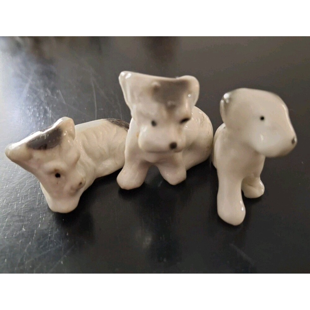 Lot Of 3 Terrier Dog Figurines Black White Bone China Porcelain Miniature VTG